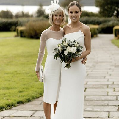 Simple sheath tea-length mother of the bride/groom dress evening formal dress