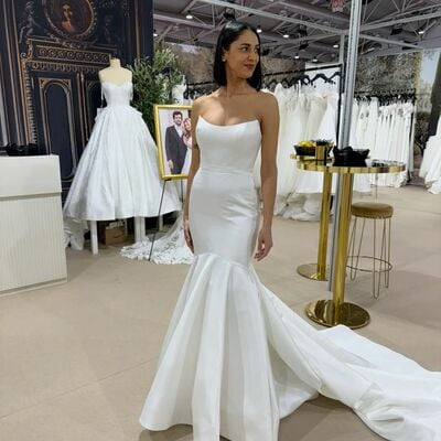 Mermaid sexy wedding gown, satin backless bridal gown wedding dress