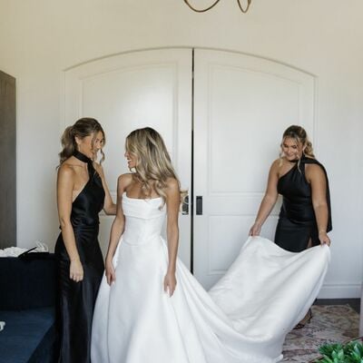 A-line sexy wedding gown, satin side split bridal gown wedding dress