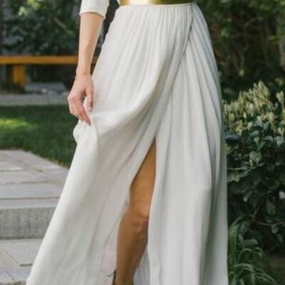 Simple a line chiffon side slit beach boho wedding dress bridal gown wedding gown