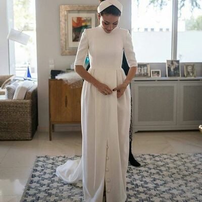 Simple sheath half sleeve beach boho wedding dress bridal gown wedding gown