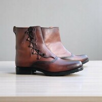 Men's Handmade Brown Leather Boot, Ankle High Dress Boot - Thumbnail 1