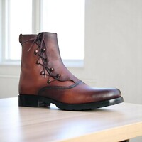 Men's Handmade Brown Leather Boot, Ankle High Dress Boot - Thumbnail 2