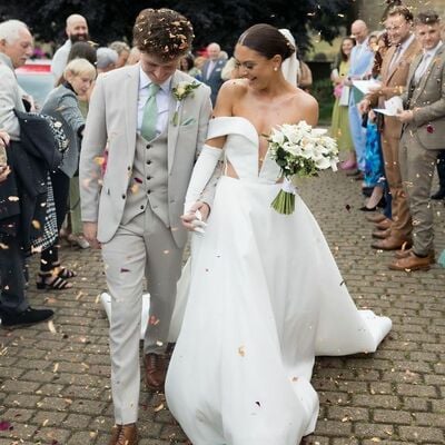 Sexy off the shoulder wedding gown, satin bridal gown wedding dress