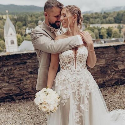 Sexy a-line wedding gown, sweetheart appliques tulle bridal gown wedding dress