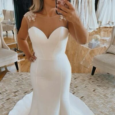 Simple mermaid appliques wedding dress bridal gown wedding gown