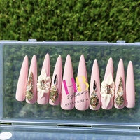 Classy Pink Press On Nails (REUSABLE)  , Size M & S  - Thumbnail 2