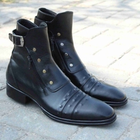 Crafted Leather Handmade Men Black Leather Jodhpur Dress Buckle Boot with Zipper and Button - Thumbnail 3
