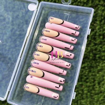 Pink anime,  ( reusable) long press on nails   size m & s
