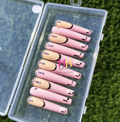 Pink Anime,  ( REUSABLE) Long Press On Nails   Size M & S