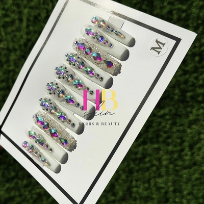 Frost  bite ! , press on nails ( reusable) long  size m & s