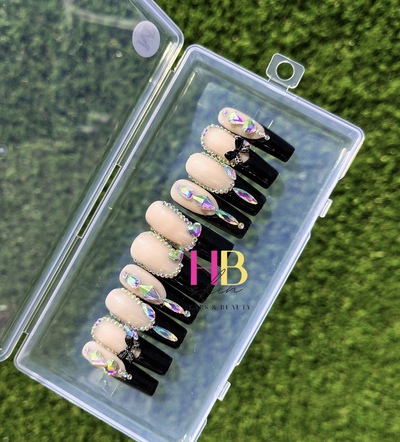 Ballerina Black ( REUSABLE) Press On Nails , Size M & S 