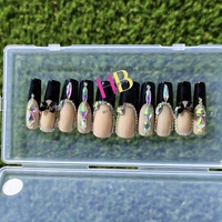 Ballerina Black ( REUSABLE) Press On Nails , Size M & S  - Thumbnail 1