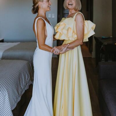 Simple a line yellow off the shoulder mother of the bride/groom dress evening formal dress