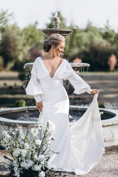 Simple Mermaid Long Sleeve Beach Boho Wedding Dress Bridal Gown Wedding Gown