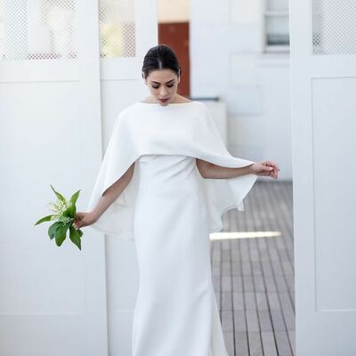 Simple mermaid with shawl beach boho wedding dress bridal gown wedding gown