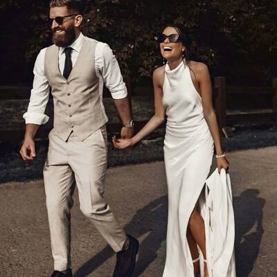 Simple sheath sleevelss beach boho wedding dress bridal gowns