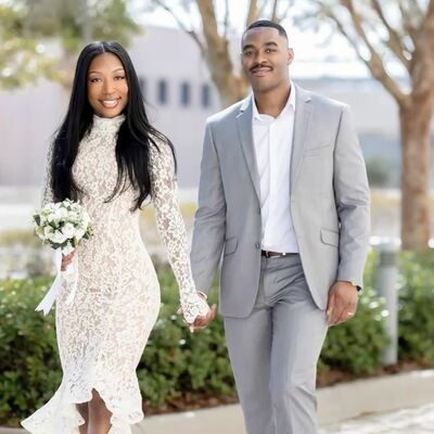 Elegant mermaid lace tea-length beach boho wedding dress bridal gowns