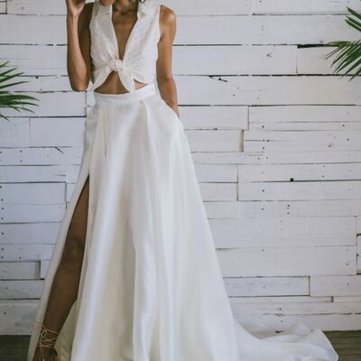 Simple two pieces beach boho wedding dress bridal gowns