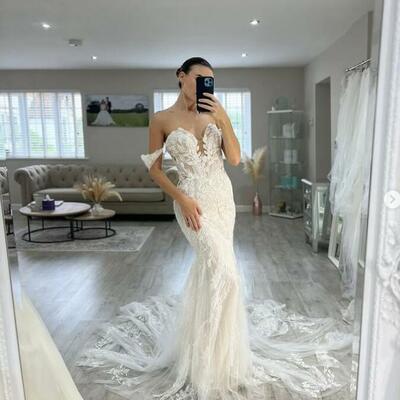 Sexy mermaid wedding gown, appliques tulle bridal gown wedding dress