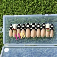 Checker ! , Press On Nail  ( REUSABLE) Size M & S - Thumbnail 1