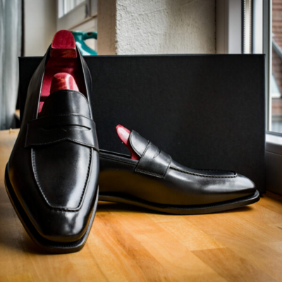 Handmade men black leather moccasin loafers shoes - Thumbnail 2