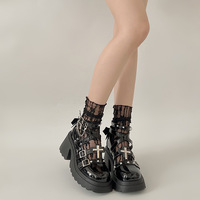Gothic Girl Cross Chunky Heels Shoes With Chain Decor - Thumbnail 3