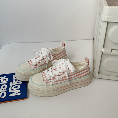 Pink Grid Platform Sneakers