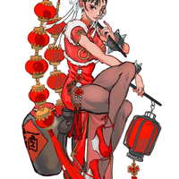  New Year's red Chun Li transparent sticker - Thumbnail 1