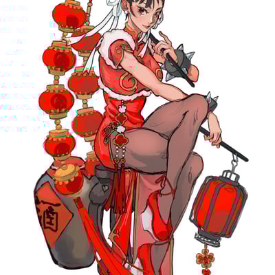  new year's red chun li transparent sticker