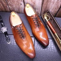 Men's leather shoes hand-polished genuine leather business casual shoes 2 colors - Thumbnail 6
