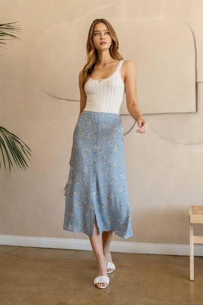 Floral Button Front Skirt