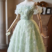 Green Tulle Sequins Short A-Line Prom Party Dress - Thumbnail 1