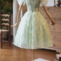 Green Tulle Sequins Short A-Line Prom Party Dress - Thumbnail 2
