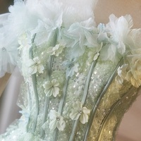 Green Tulle Sequins Short A-Line Prom Party Dress - Thumbnail 3