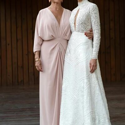 Elegant pink sheath v neck mother of the bride/groom dress evening formal dress