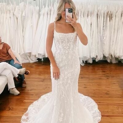 Elegant mermaid scoop lace beach bohomia wedding dress bridal gowns