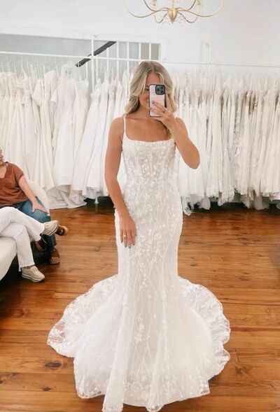 Elegant Mermaid Scoop Lace Beach Bohomia Wedding Dress Bridal Gowns