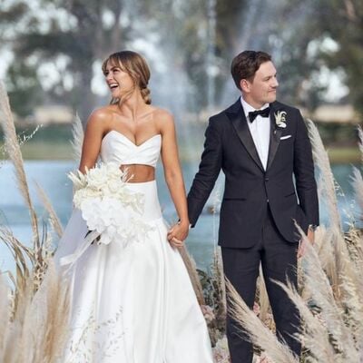 Sexy two pieces satin wedding dress bridal gowns wedding gown