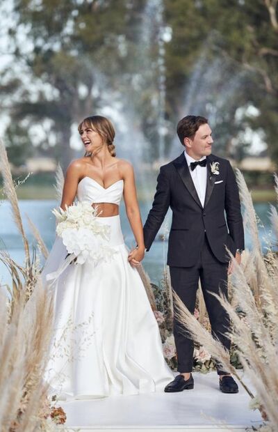 Sexy Two Pieces Satin Wedding Dress Bridal Gowns Wedding Gown