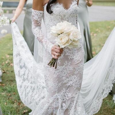 Elegant mermaid sweetheart lace beach bohomia wedding dress bridal gowns