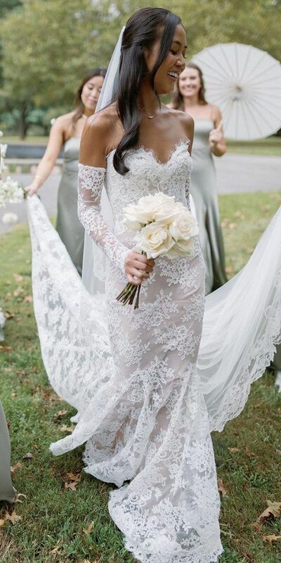 Elegant Mermaid Sweetheart Lace Beach Bohomia Wedding Dress Bridal Gowns
