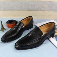 Fashion men's loafers penny shoes first layer of leather slip-on casual shoes 2 colors - Thumbnail 5