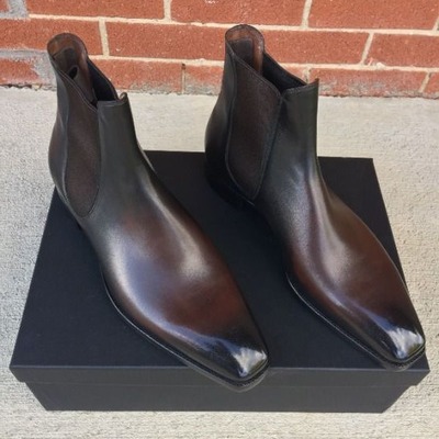 Handmade men brown leather chelsea dress boot