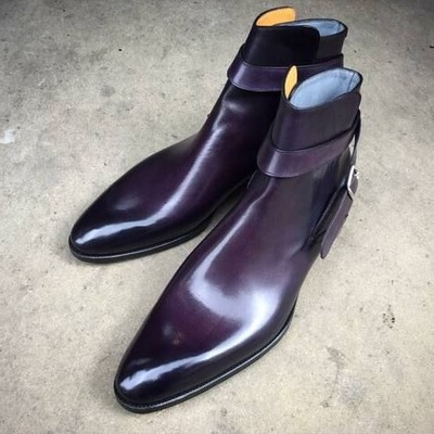 Handmade men purple patina leather jodhpur boot 