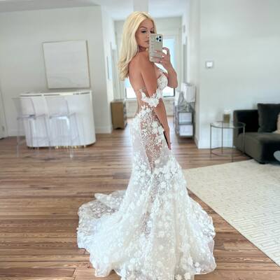  sexy mermaid wedding gown, appliques lace bridal gown wedding dress