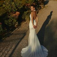 Sexy High Neck Wedding Gown, Backless Satin Bridal Gown Wedding Dress - Thumbnail 1