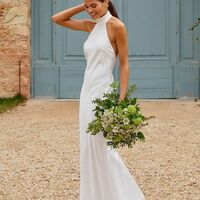 Sexy High Neck Wedding Gown, Backless Satin Bridal Gown Wedding Dress - Thumbnail 2