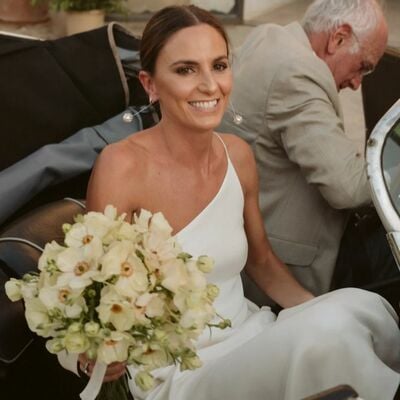 Simple sexy one shoulder wedding gown, satin bridal gown wedding dress