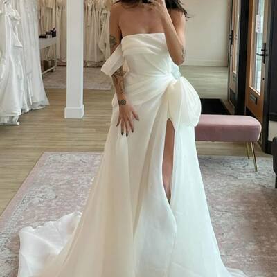 Ball gown off the shoulder side slit wedding dress bridal gowns wedding gown
